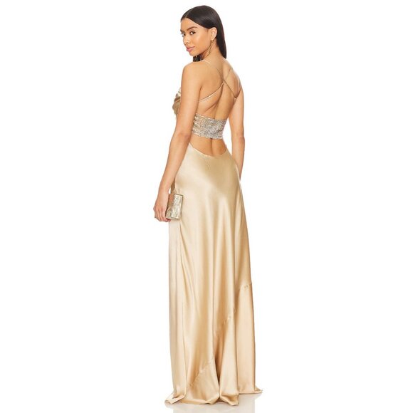 retrofete Emery Silk Crystal Embellished Gown Dress Nude Womens Size Small - Picture 16 of 16